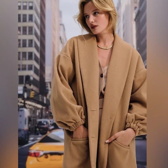 NWT For Love And Lemons Sadie Fleece Coat Long Tan Brown Fall - Picture 3 of 16